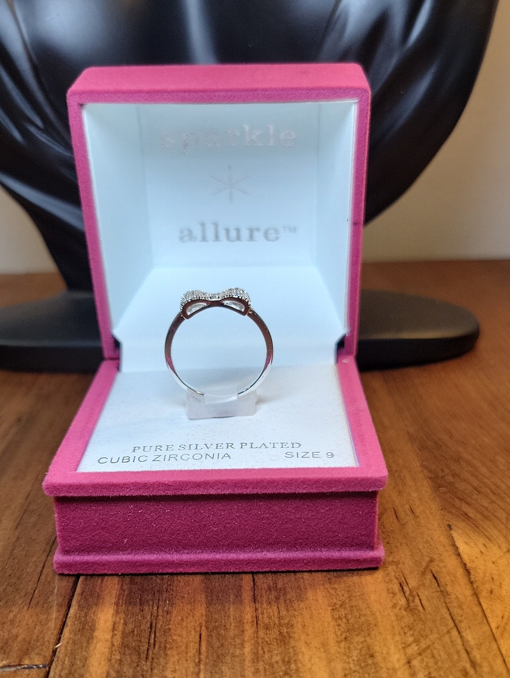 Sparkle Allure Silver Bow Ring with Sparkling Cubic Zirconia in Pink Box